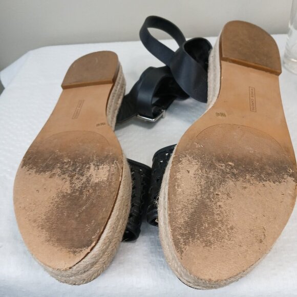 VINCE CAMUTO BLACK BASKETWEAVE ESPARDRILLE ANKLE STRAP PLATFORM SANDAL, SIZE 9 - Picture 3 of 7
